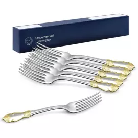 Набор столовых вилок "Серебряная роза" посеребренный с позолотой, на 6 персон