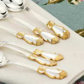 Набор столовых вилок "Серебряная роза" посеребренный с позолотой, на 6 персон