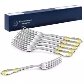 Набор десертных вилок "Серебряная роза" посеребренный с позолотой