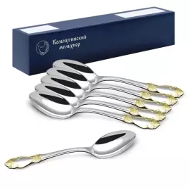 Набор десертных ложек "Серебряная роза" посеребренный с позолотой, на 6 персон