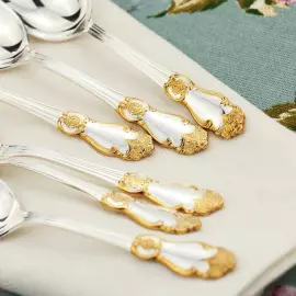 Набор десертных ложек "Серебряная роза" посеребренный с позолотой, на 6 персон