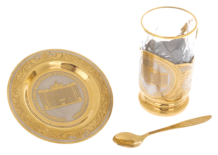 Tea set with the emblem of the State Duma, Zlatoust