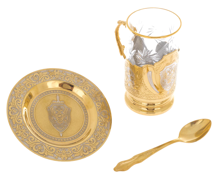 Tea set with the FSB emblem, Zlatoust