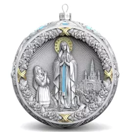 Серебряный елочный шар "Мадонна" с позолотой и эмалью