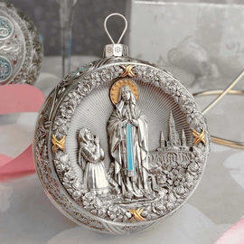 Серебряный елочный шар "Мадонна" с позолотой и эмалью