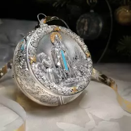 Серебряный елочный шар "Мадонна" с позолотой и эмалью