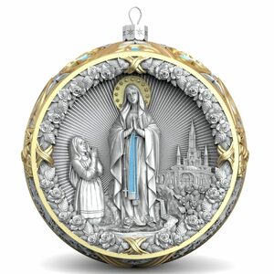 Серебряный елочный шар "Мадонна" с позолотой и эмалью