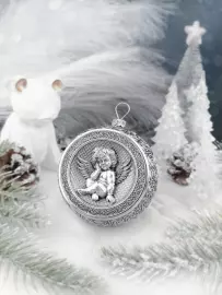 Серебряный елочный шар "Ангелок"
