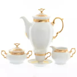 Кофейный сервиз из фарфора Thun Мария Луиза золотая лента, 6 персон, 17 предметов