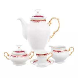 Кофейный сервиз из фарфора Thun Мария Луиза Красная лилия, на  6 персон, 17 предметов