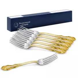 Набор столовых вилок "Юбилейный" посеребренный, с позолотой, на 6 персон