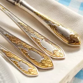 Набор столовых ножей "Жасмин" посеребренный, с позолотой, на 6 персон