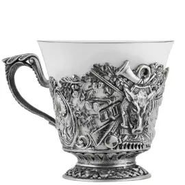 Чашка чайная "Кабан" посеребренная, с чернением, на 1 персону
