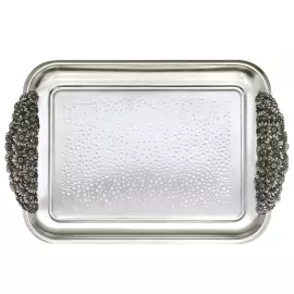 Поднос прямоугольный с накладками "Ромашки" медный посеребренный кованый