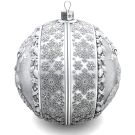 Set of 2 silver Christmas balls "Snowflakes and Bullfinches"