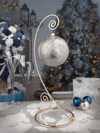 Set of 2 silver Christmas balls "Snowflakes and Bullfinches"