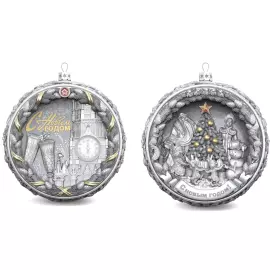 Set of 2 silver Christmas tree balls "Happy childhood and Nostalgia"