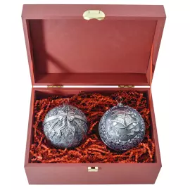 Set of 2 silver Christmas balls "Bells and a Winter fairy tale"