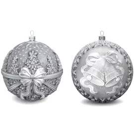 Set of 2 silver Christmas balls "Bells and a Winter fairy tale"