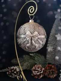 Set of 2 silver Christmas balls "Bells and a Winter fairy tale"