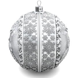 Set of 2 silver Christmas balls "Bells and Bullfinches"