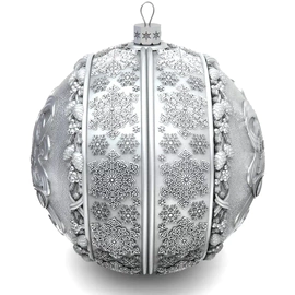 Set of 2 silver Christmas balls "Bells and Bullfinches"