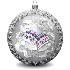 Set of 3 silver Christmas balls "Bells, Bullfinches and Nostalgia"