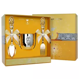 Набор серебряный детский КД "Девочка": вилка, кружка, ложка с позолотой