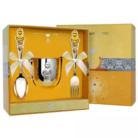 Набор серебряный детский КД "Мальчик": вилка, кружка, ложка с позолотой, на 1 персону