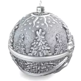 Set of 4 silver Christmas balls "Bells, Bullfinches, Snowflakes and a Winter fairy tale"