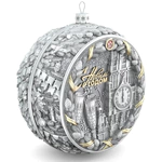 Set of 4 silver Christmas balls "Bells, Bullfinches, Snowflakes and Nostalgia"