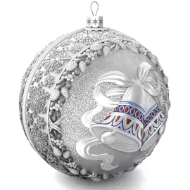 Set of 4 silver Christmas balls "Bells, Bullfinches, Snowflakes and Nostalgia"