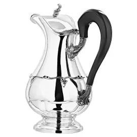 Кувшин серебряный с цветочным орнаментом и деревянной  ручкой и крышкой маленький