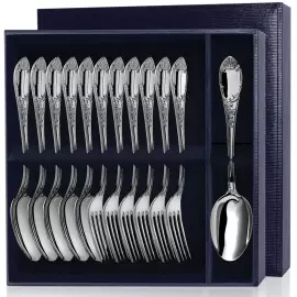 Набор столовый серебряный  "Престиж"с чернением, на 6 персон, в футляре