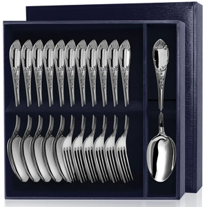 Silver table set "Prestige": a dining fork, a dining spoon with blackening in a case
