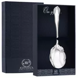 Silver spoon for salad "Patterns" in a case