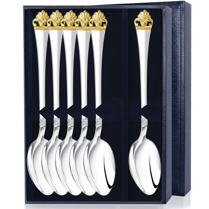 A set of silver tablespoons "Athena" with gilding in a case