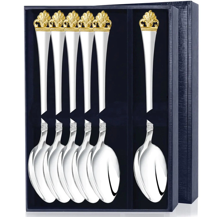 A set of silver tablespoons "Athena" with gilding in a case