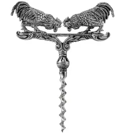 Штопор серебряный "Петушиные бои" с чернением в футляре