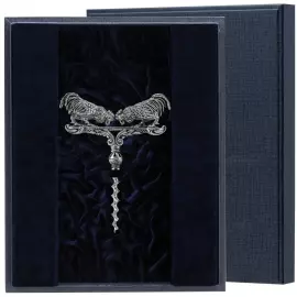 Штопор серебряный "Петушиные бои" с чернением в футляре