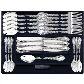 Серебряный столовый набор "Виноградная лоза": вилка, ложка, нож, чайная ложка., на 6 персон