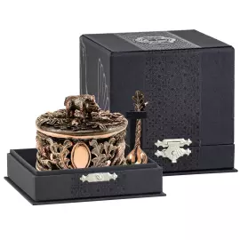 Медная солонка "Кабан" с чернением и ложкой в футляре