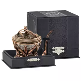 Медная солонка "Колосок" с чернением и ложкой в футляре