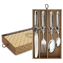 Silver-plated Butterfly brass dining set with blackening, for 1 person, in a box