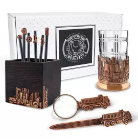 Медный набор канцелярский "Индустриальный" с чернением 11 предметов в коробке