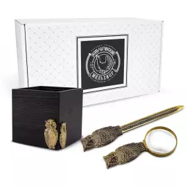 Латунный набор канцелярский "Сова" с чернением, 3 предмета в коробке