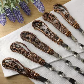 Медный набор шампуров "Охотничий" с чернением, 6 предметов в коробке