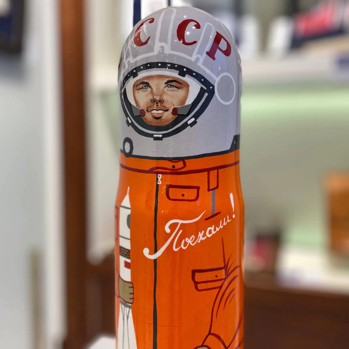 Champagne bottle, stylized as a portrait of Yuri Gagarin