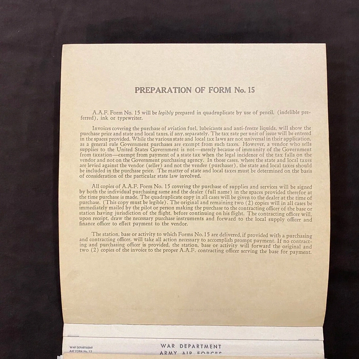 The invoice for the shipment of goods by plane. 1944, 15 letterheads in the cover