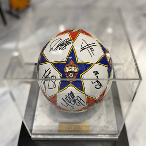 Soccer ball autographed by PFC CSKA, white marble